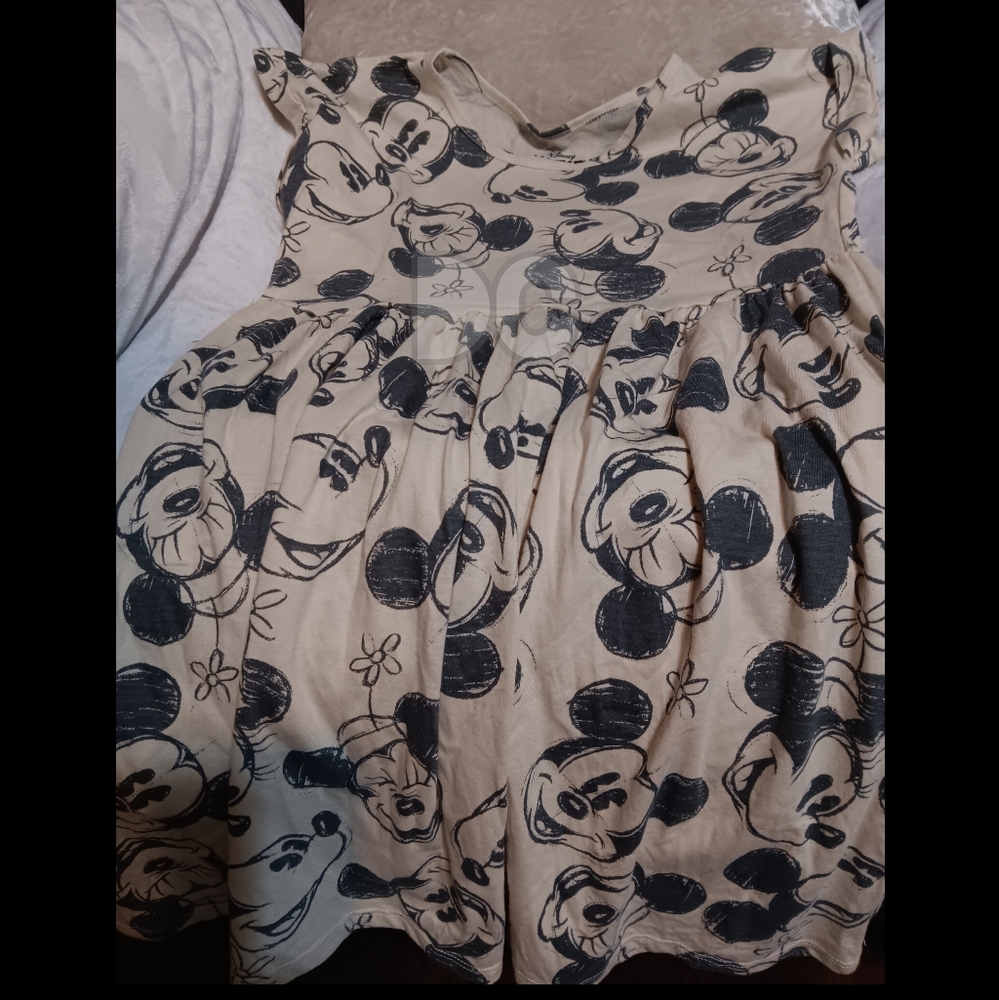 #6-Mickey Mouse Kids Dress - Cream and Black